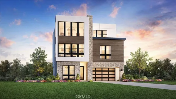 a view of a brick house with a yard and plants