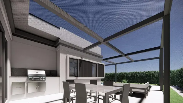 a outdoor space with lots of tables and chairs