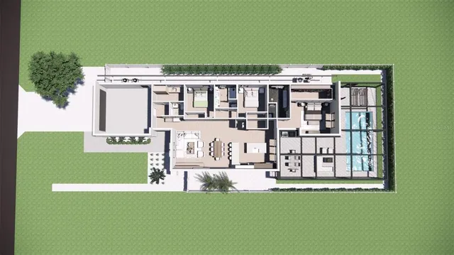 a view of a house with a swimming pool