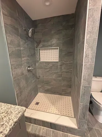 a bathroom with a shower