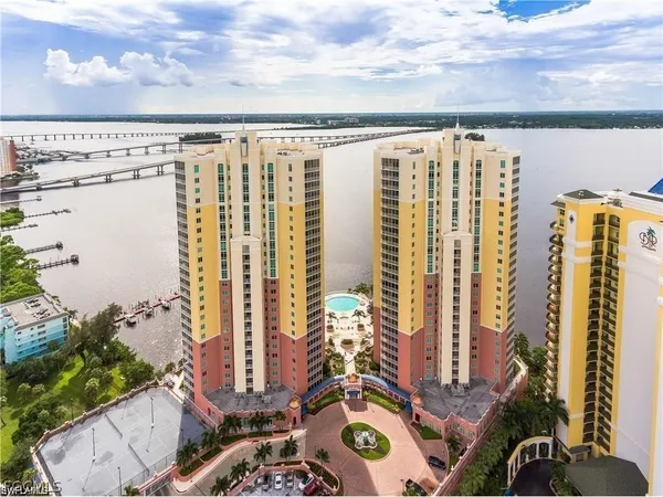 a view of a building with lake view