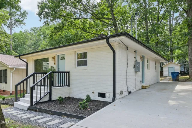a porch with seating space