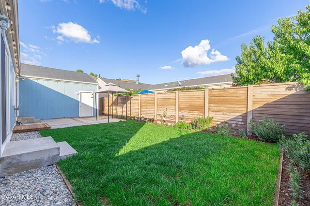 a view of a backyard with a garden and plants