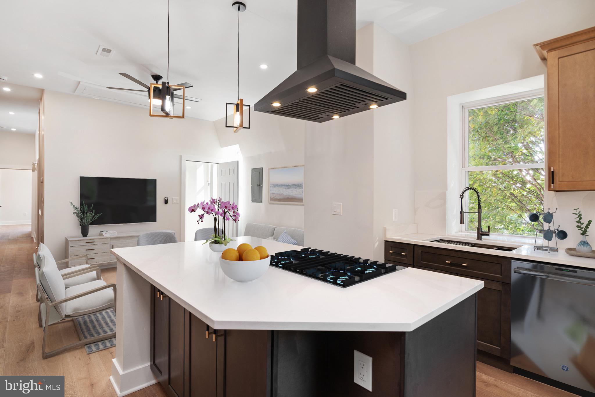 118 East 24th Street, Unit 3 Baltimore, MD 21218 - Photo 5 of 17 a kitchen with a sink a chandelier stainless steel appliances and cabinets