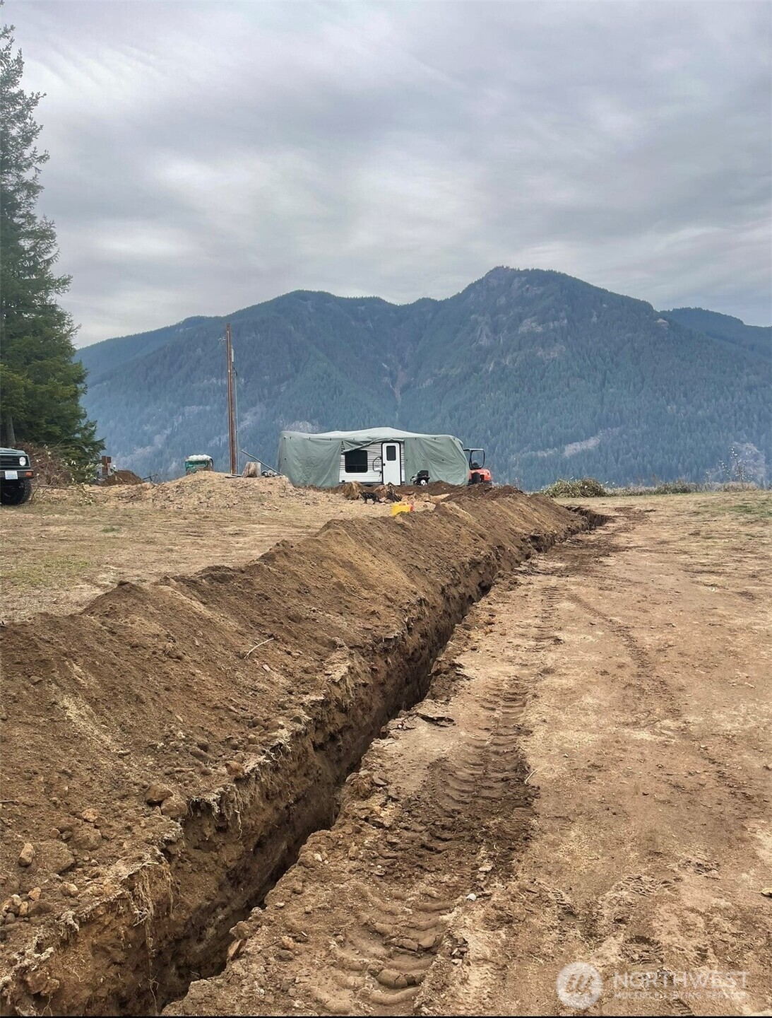 1102 Cline Road Randle, WA 98377 - Photo 4 of 22 a view of a dry yard with mountains in the background
