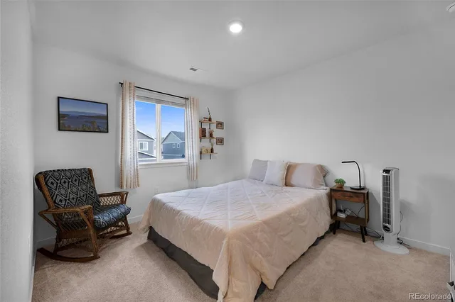 a bedroom with a bed and a couch