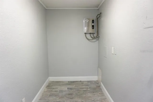 a view of a room with rack on the wall