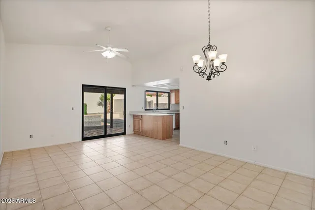 a view of a livingroom with chandelier