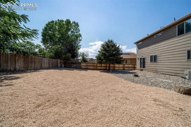 a view of a backyard with a tree
