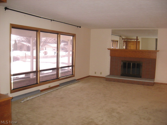 Open living room with fireplace