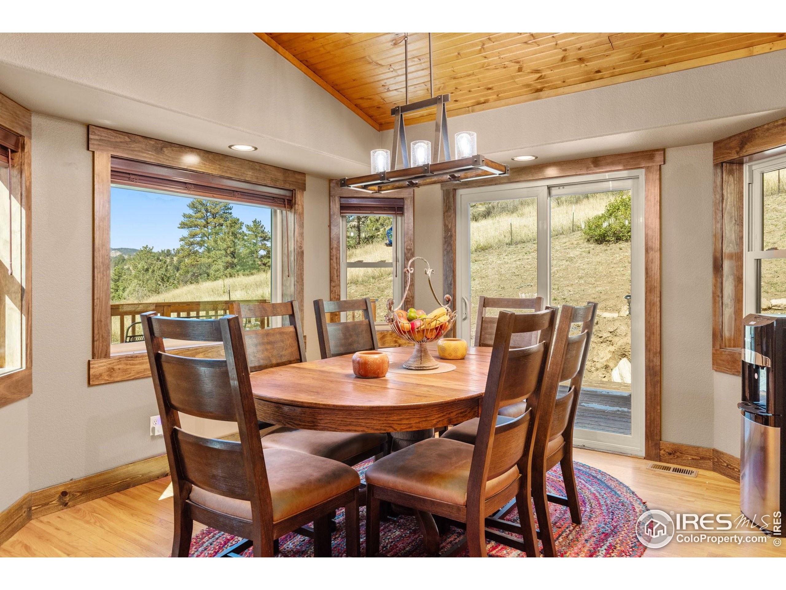 681 Bitterroot Gulch Road Loveland, CO 80537 - Photo 14 of 47 a view of a dining room with furniture window and outside view