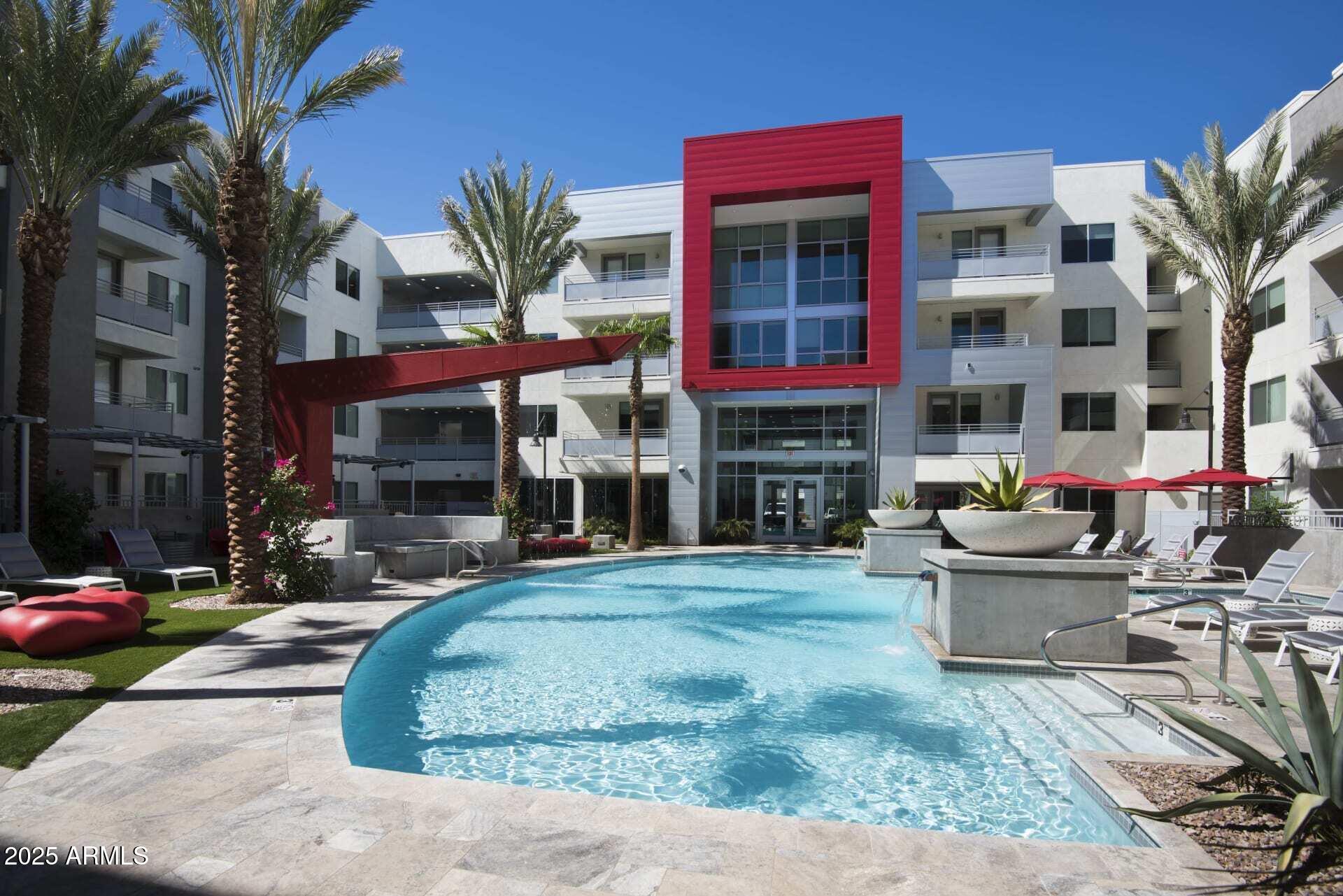 a view of a building with a patio
