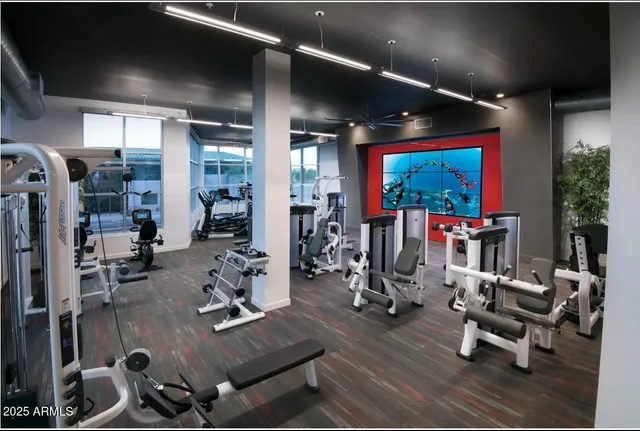 a view of a room with gym equipment