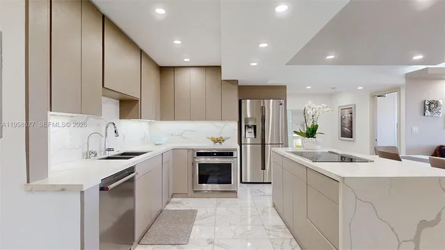 a kitchen with a sink and cabinets