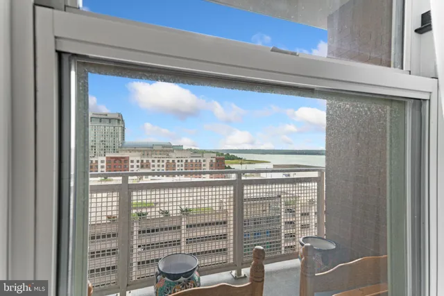 a view of a balcony from a window