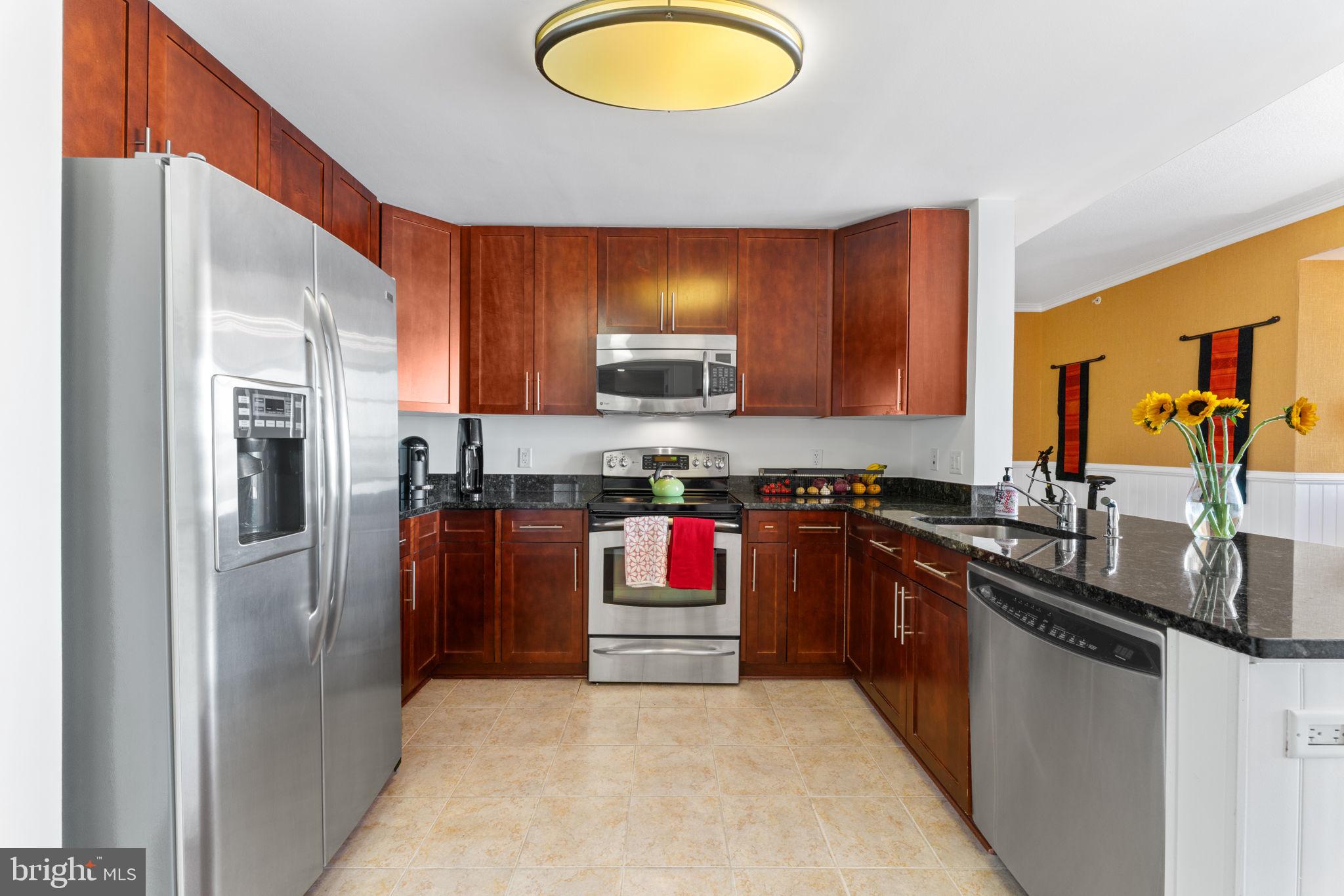 157 Fleet Street, Unit 1001 Oxon Hill, MD 20745 - Photo 4 of 24 a kitchen with stainless steel appliances granite countertop a refrigerator and a sink