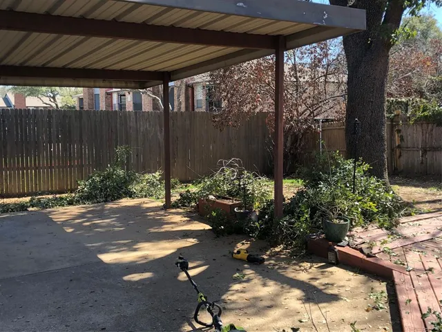 a view of a backyard with plants and garden