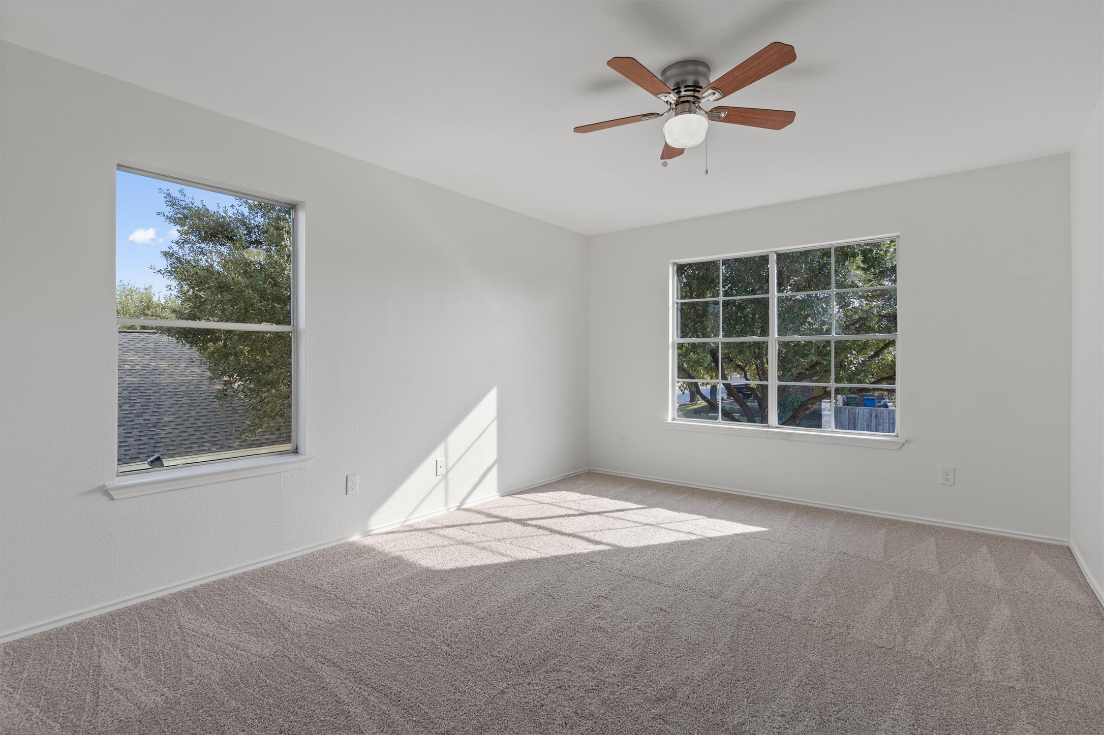 2101 Jester Farms Road Round Rock, TX 78664 - Photo 13 of 24 Spare room with light colored carpet, plenty of natural light, and a ceiling fan
