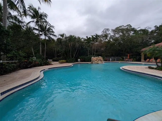 a view of a garden with palm trees