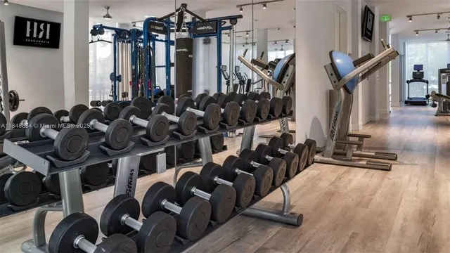 a view of a room with gym equipment