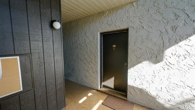 a view of wooden door