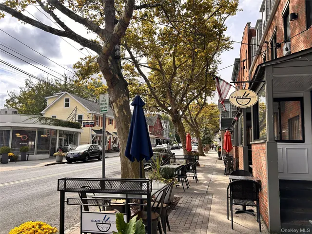 a building outdoor space with seating space