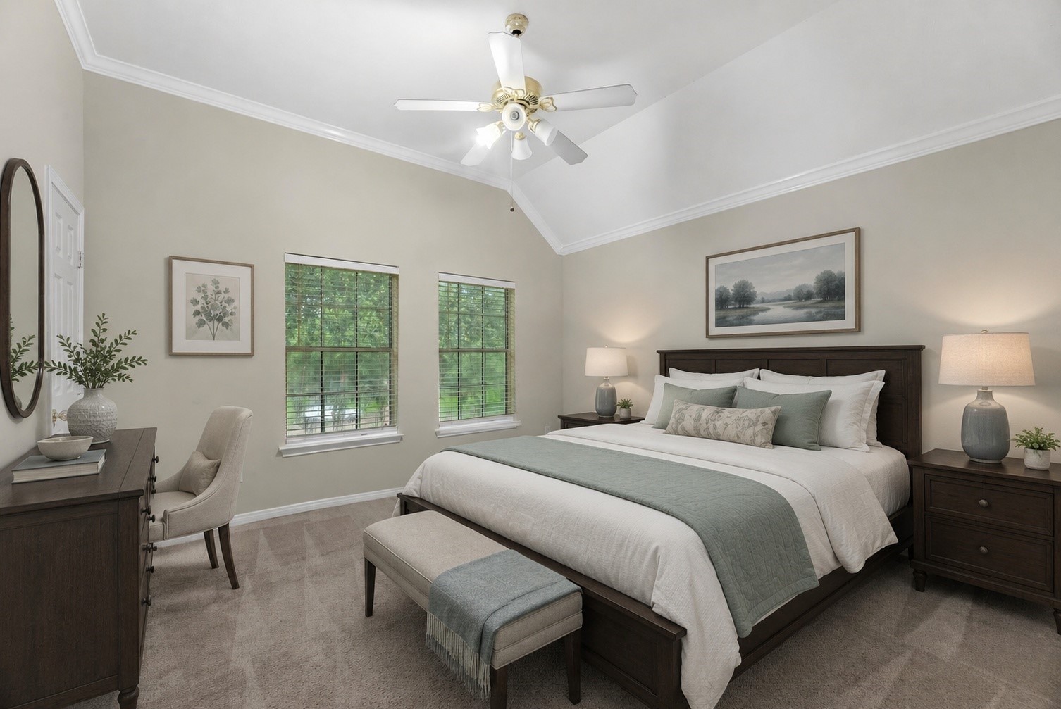 5724 Shady Hollow Court Rosharon, TX 77583 - Photo 17 of 27 2nd Secondary suite facing the front of the home, featuring a spacious layout, great natural light, and flexibility for guests, family, or a home office. Room has been virtually staged.