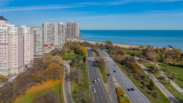 a view of building with ocean view