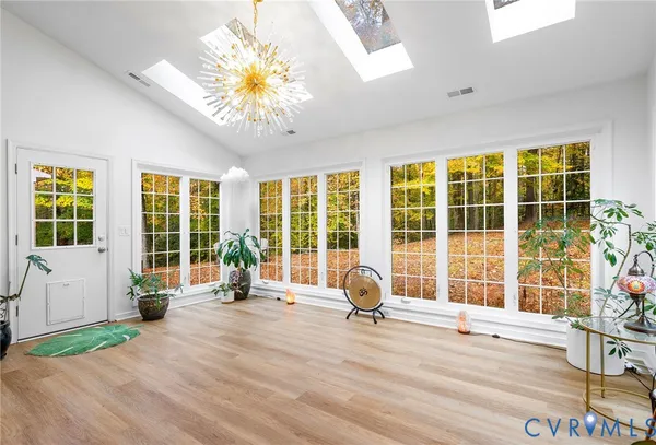 a living room with a large window