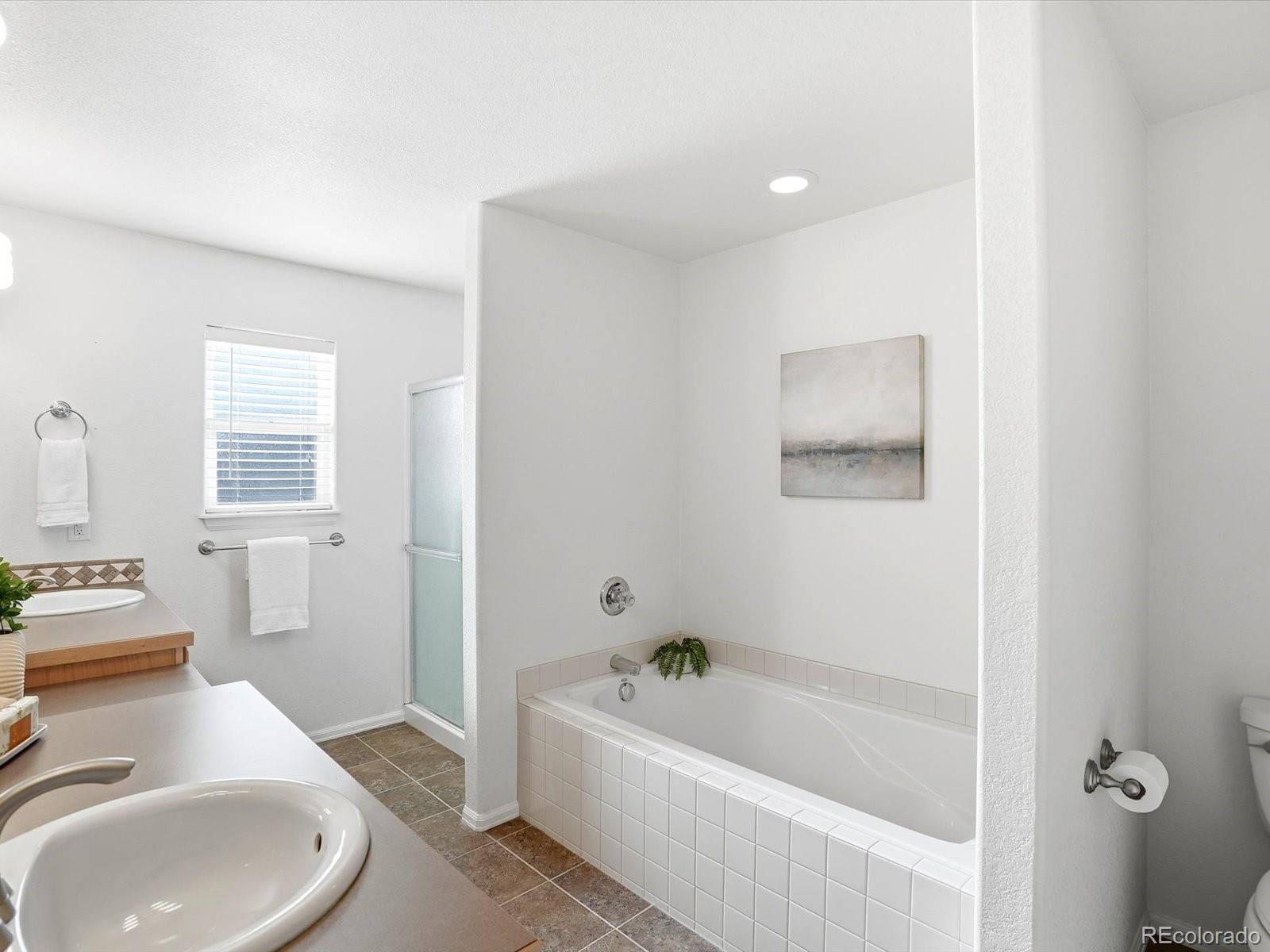9720 Roadrunner Avenue Firestone, CO 80504 - Photo 18 of 46 a bathroom with a tub a sink and a window