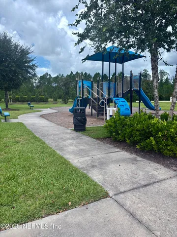 a view of a park with slide