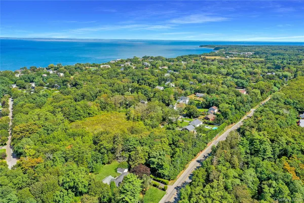 a view of a field with an ocean