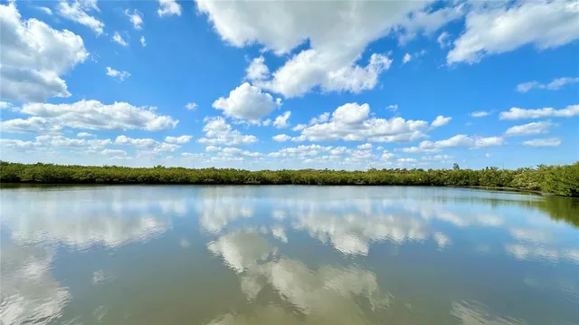 a view of a wooden deck with a lake