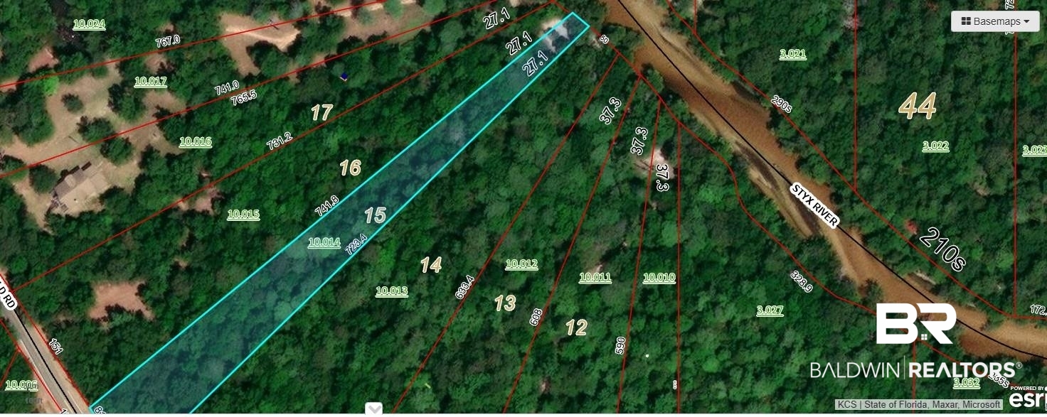 25597 Waterworld Road Robertsdale, AL 36567 - Photo 13 of 14 Aerial view of property's location with property parcel outlined
