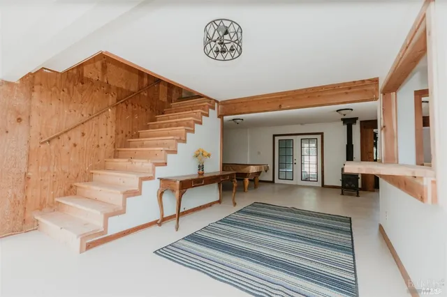 a view of a city with tall trees