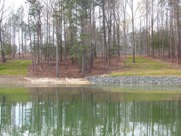 a view of a backyard with a lake view