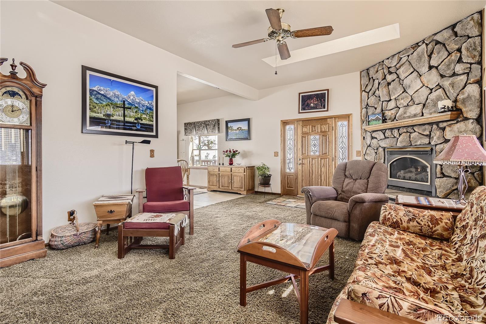 1749 County Road 72 Bailey, CO 80421 - Photo 7 of 35 a living room with furniture a rug and a fireplace