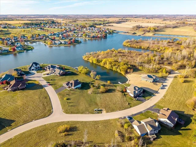 an aerial view of a swimming pool