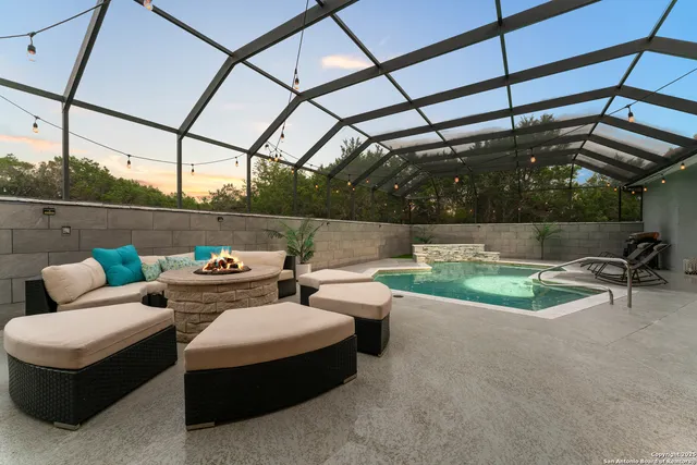 a view of yard with outdoor seating