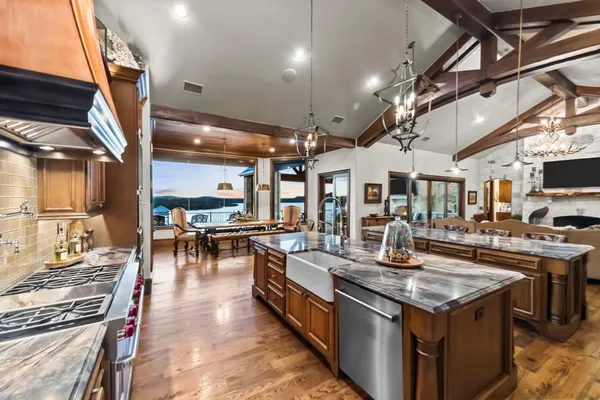 a kitchen with lots of counter top space