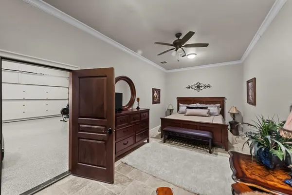 a large room with lots of furniture and a projector