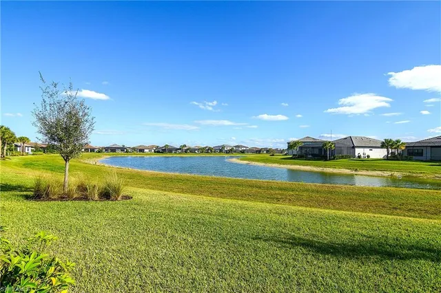a view of an ocean and a building