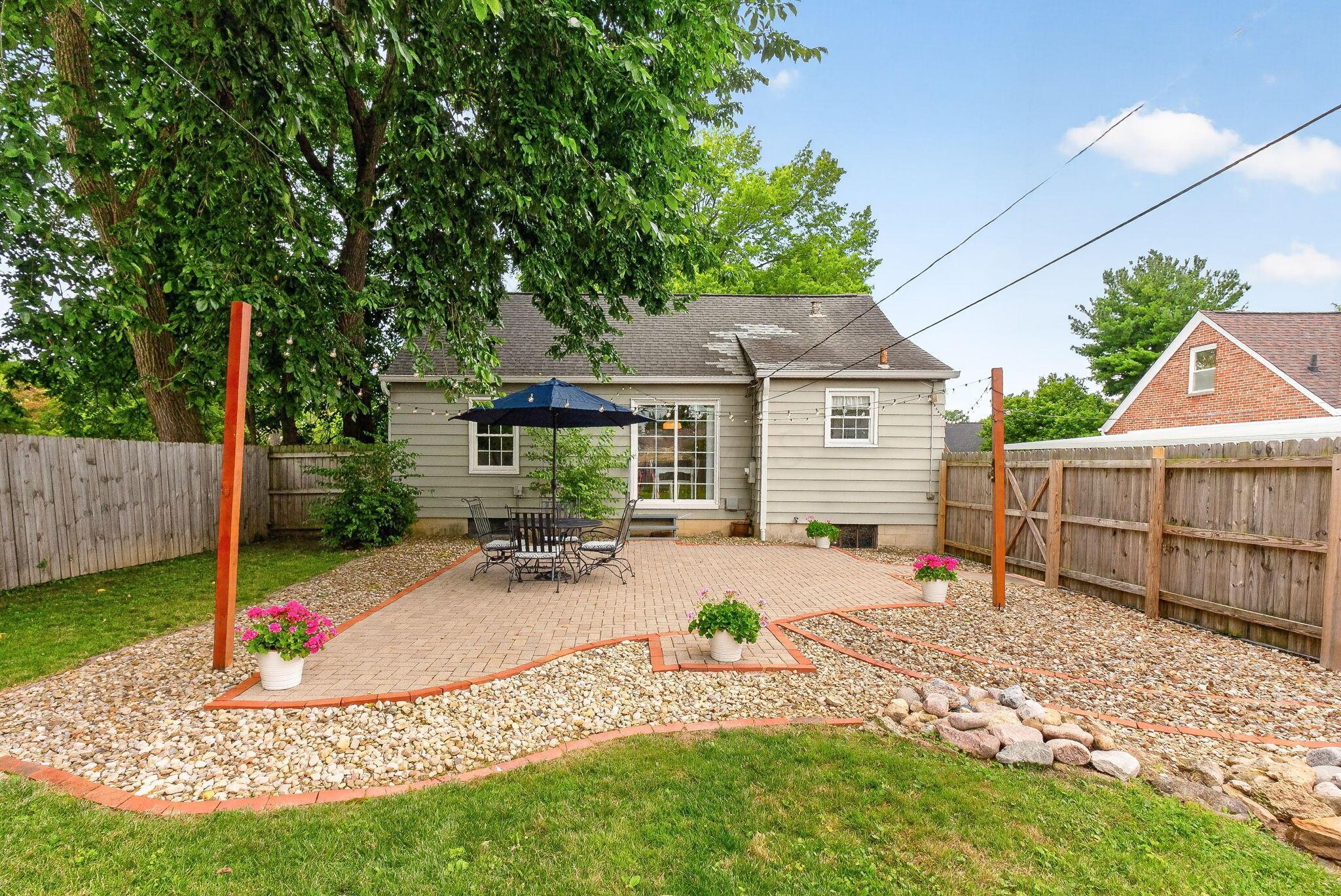 492 Wetmore Road Columbus, OH 43214 - Photo 40 of 55 Expansive backyard featuring a brick paver patio, gravel landscaping, and a wood privacy fence