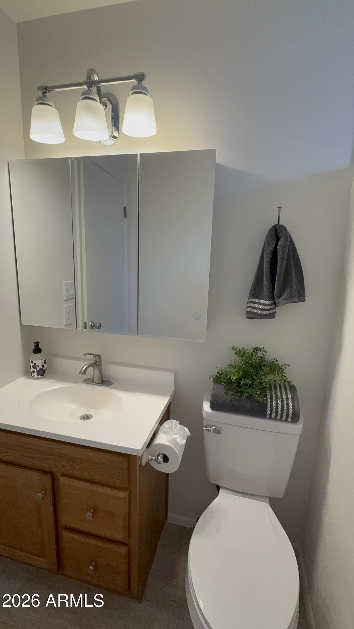5437 East Butte Street Mesa, AZ 85205 - Photo 32 of 56 a bathroom with a toilet sink and mirror