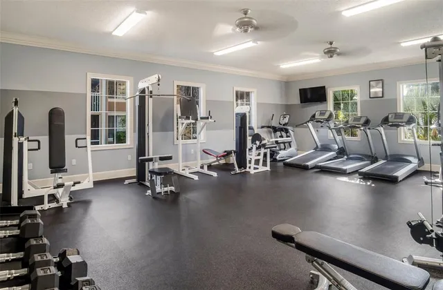 a view of a room with gym equipment