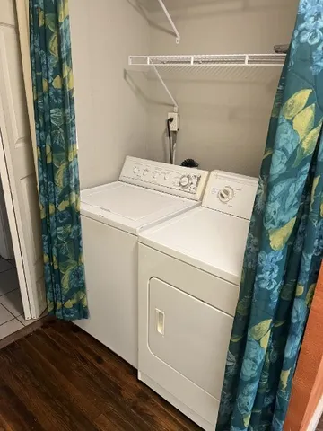 a utility room with dryer and washer