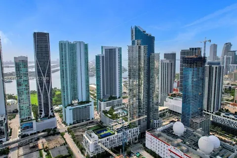 a city view with tall buildings