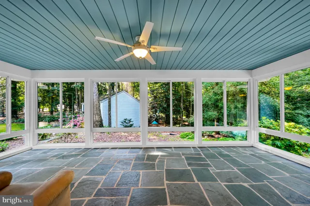 a building exterior with furniture