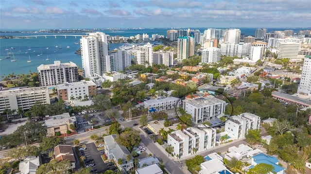 a view of a city with tall buildings