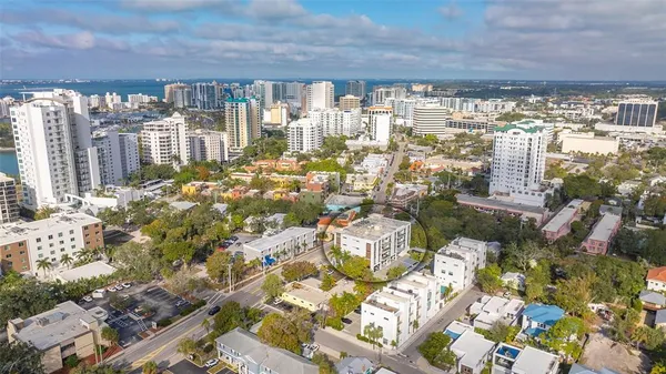 a view of water fountain in front of building
